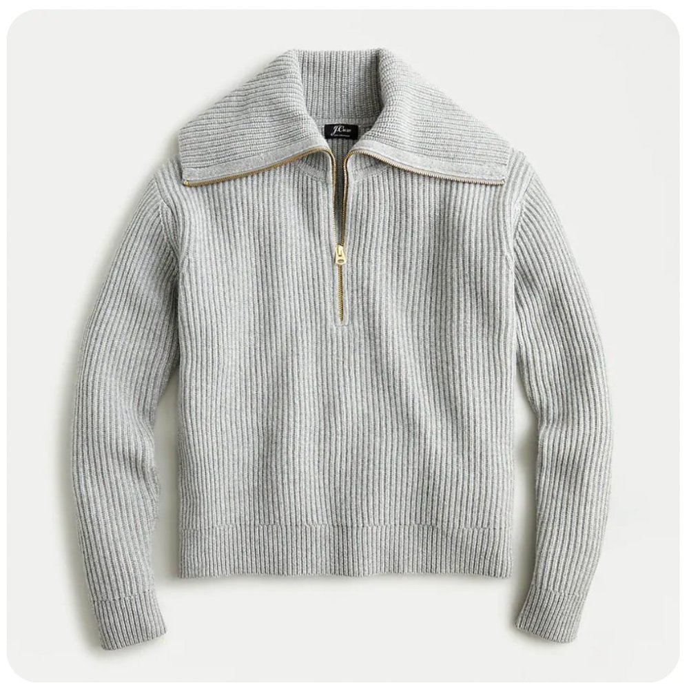 J. Crew Ribbed Cashmere Quarter Zip Sweater